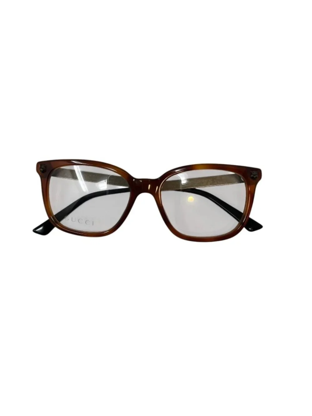 Gucci GG0218O 003 51mm Brown Havana Antique Gold Eyeglasses RX Frames Italy New